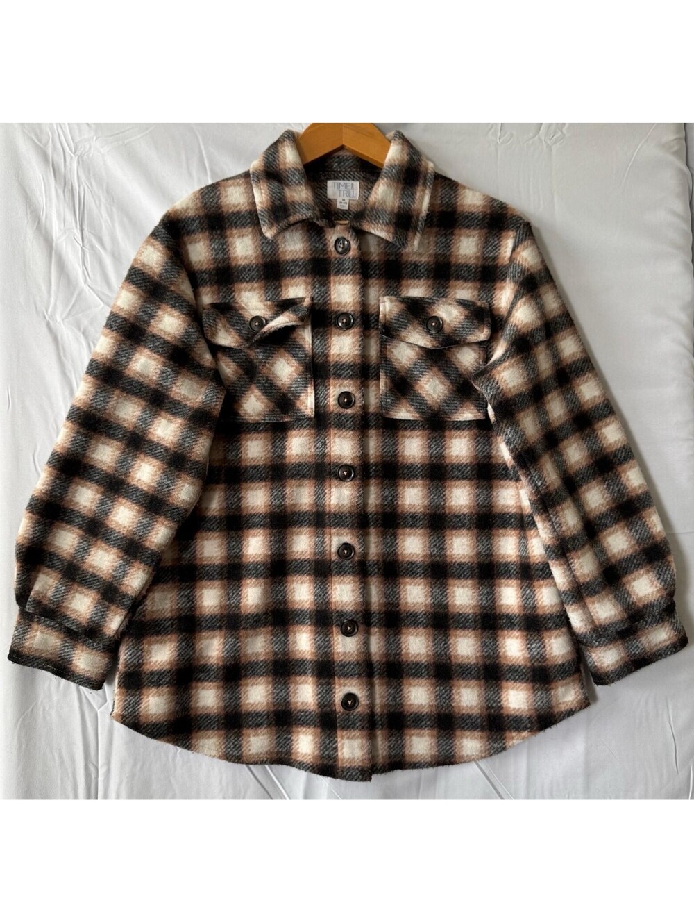 Time and Tru Shacket Womens M 8-10 Plaid Brown Tan Shirt Jacket